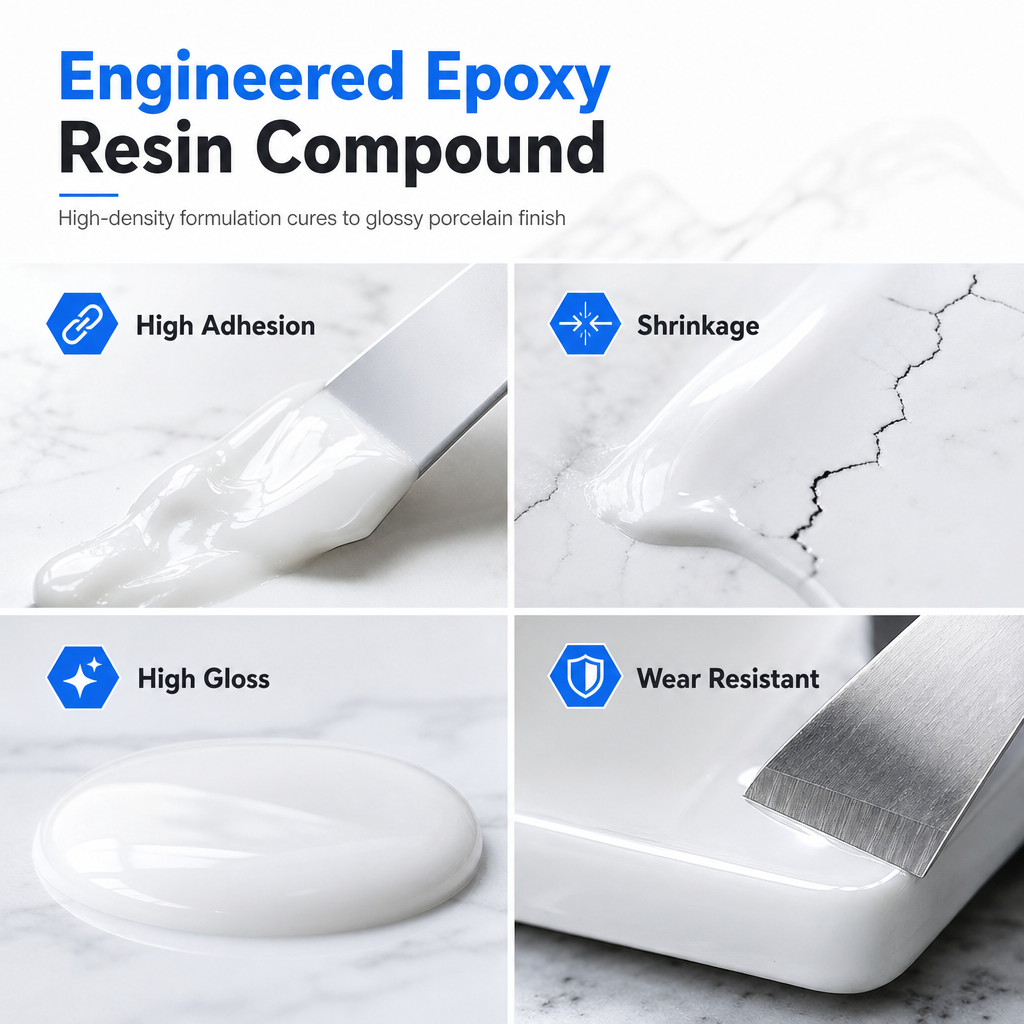 Two-part ceramic repair paste adhesion gloss and wear features