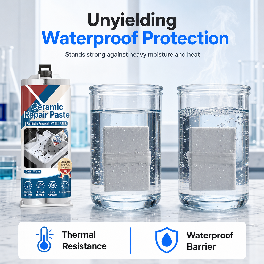 Waterproof ceramic repair paste for moisture-prone areas