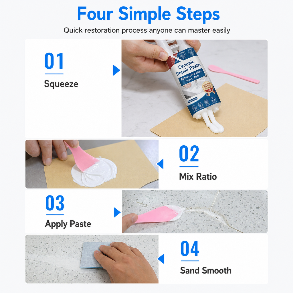 Four-step ceramic repair paste application process