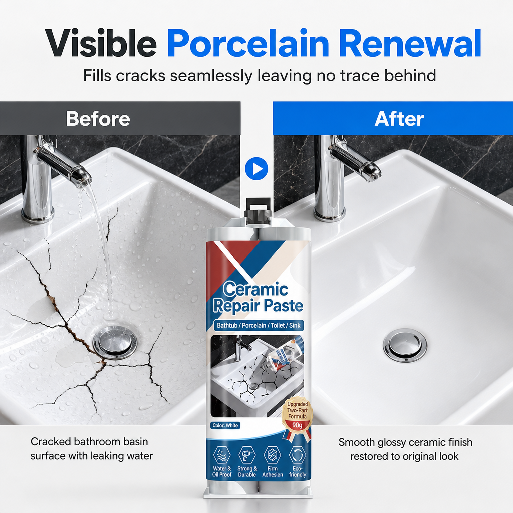 Before and after ceramic sink crack repair