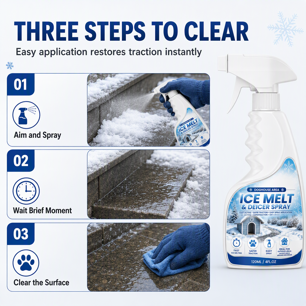 Three-step outdoor de-icing spray routine